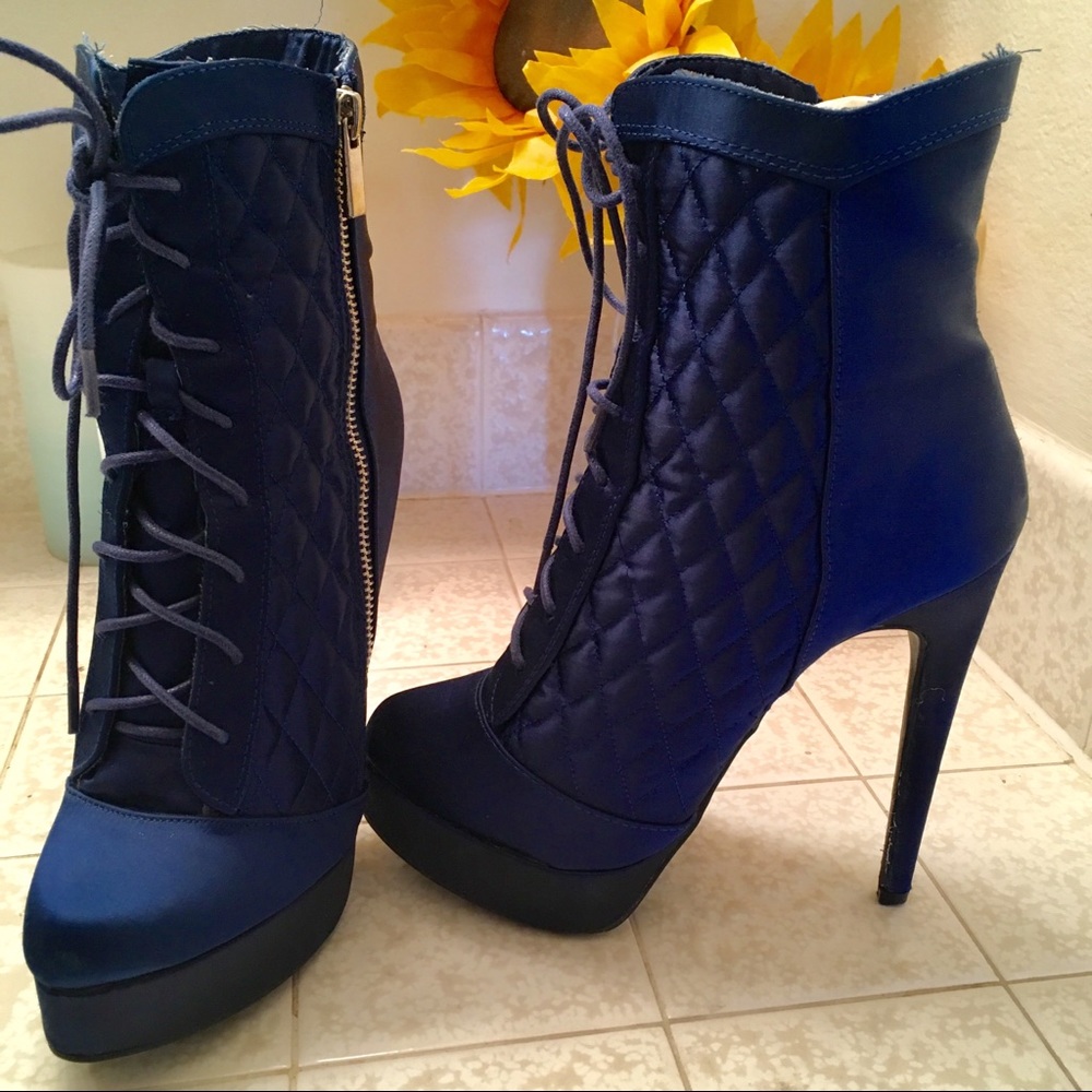 Sexy platform ankle boots, 5” heel. cobalt blue.